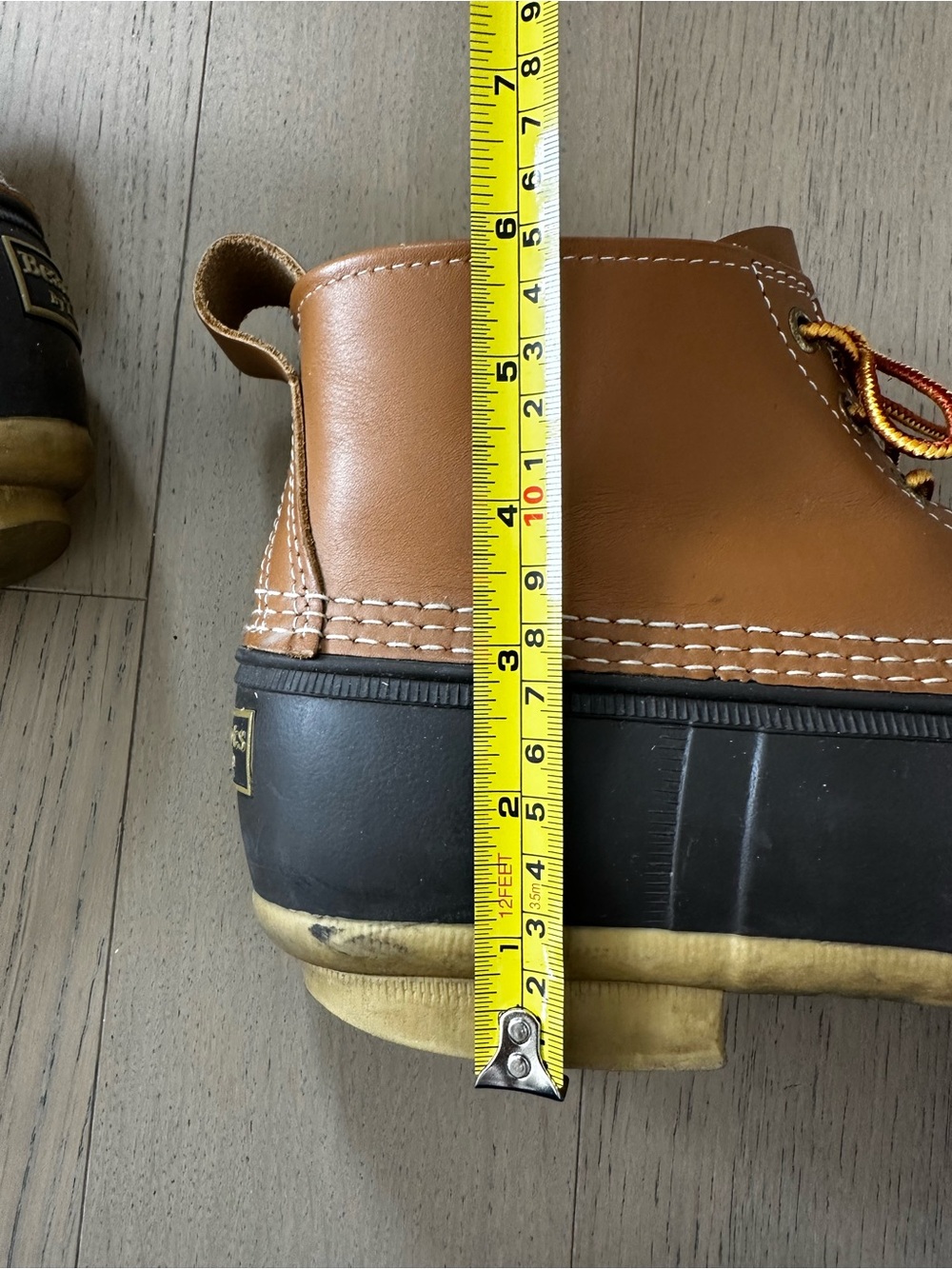 L.L. Bean Duck Boots Rubber Leather Outdoor Waterproof Brown Tan Mens Size 10 - Picture 11 of 12